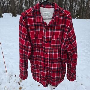 Modern Amusement Flannel Red Plaid Fleece Lined Shirt Shacket Grunge size Medium